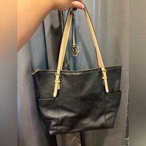 Michael Kors Medium Black Crossgrain Leather Tote Bag